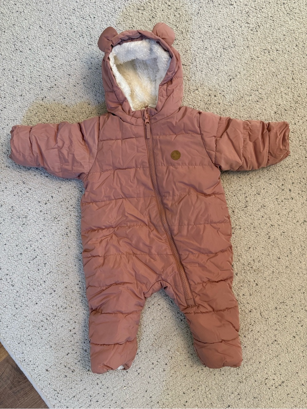 H&M Mauve Pink Puffer Snowsuit with Hood and Ears